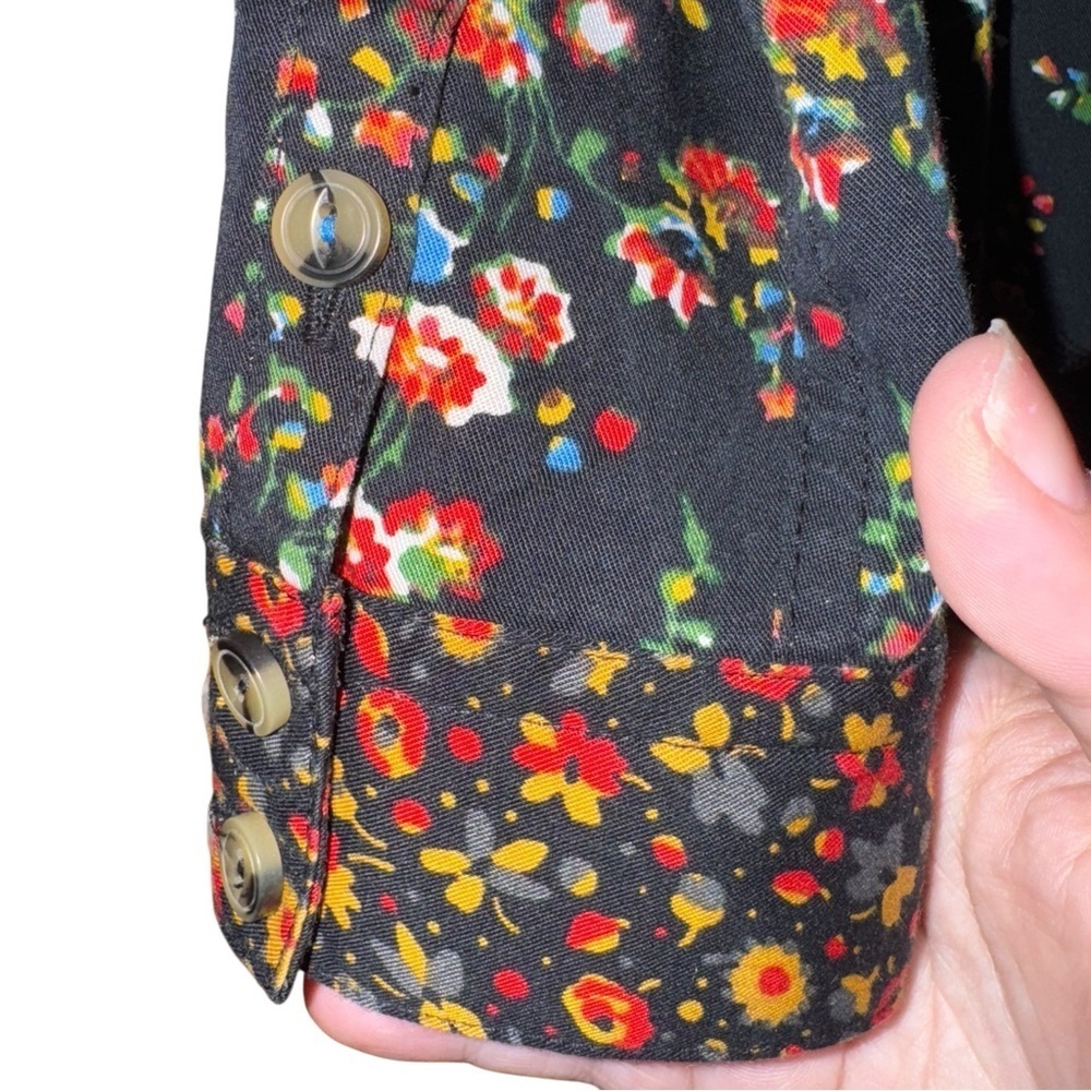 ANTHROPOLOGIE MAEVE Marlie Button Front Black Floral Print Mini Tunic Dress Sz 2 - Picture 8 of 15